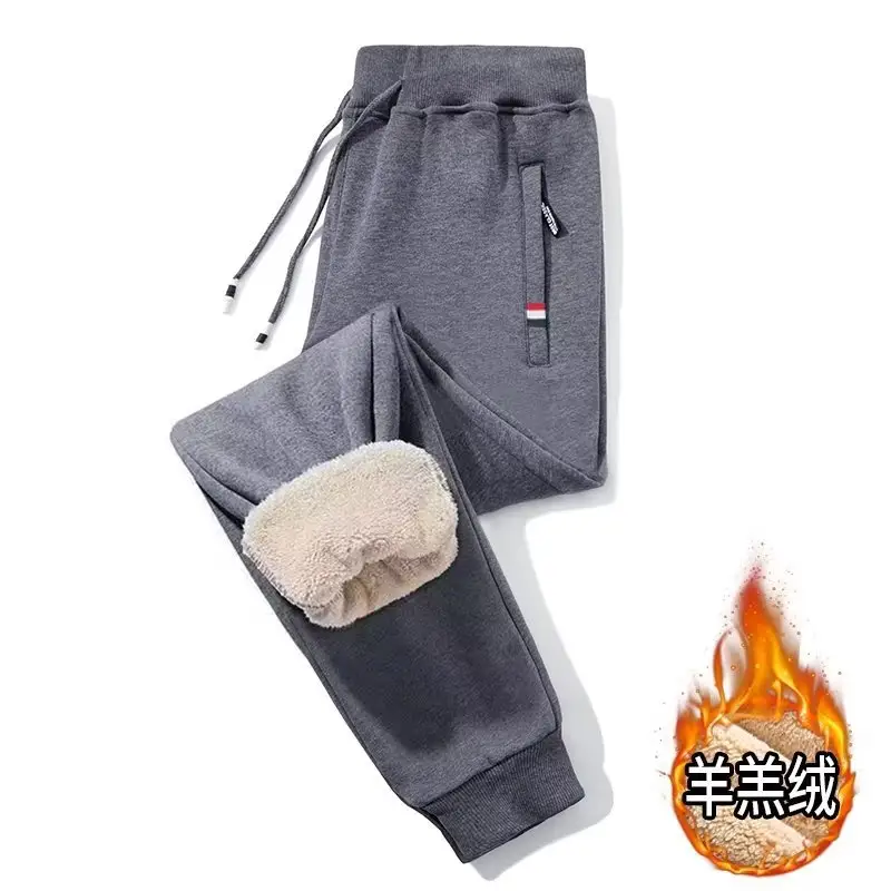 Men Fleece Lined Grey Sweatpants Winter Warm - Image 4