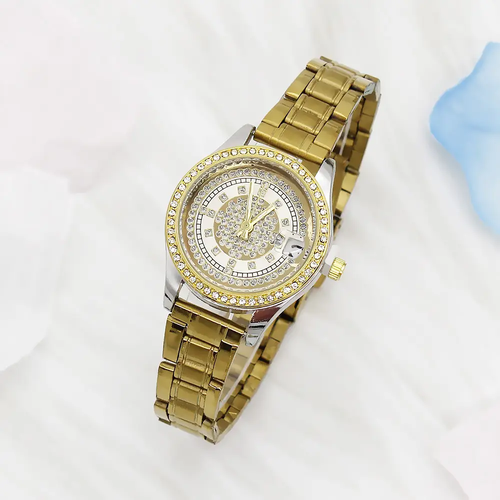 Women's Full of Diamonds Wristwatch Silver Gold Dial — feature 10