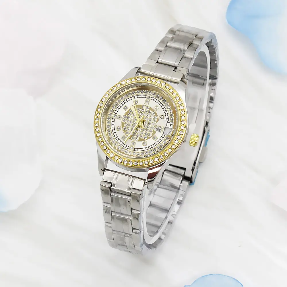Women's Full of Diamonds Wristwatch Silver Gold Dial — feature 8