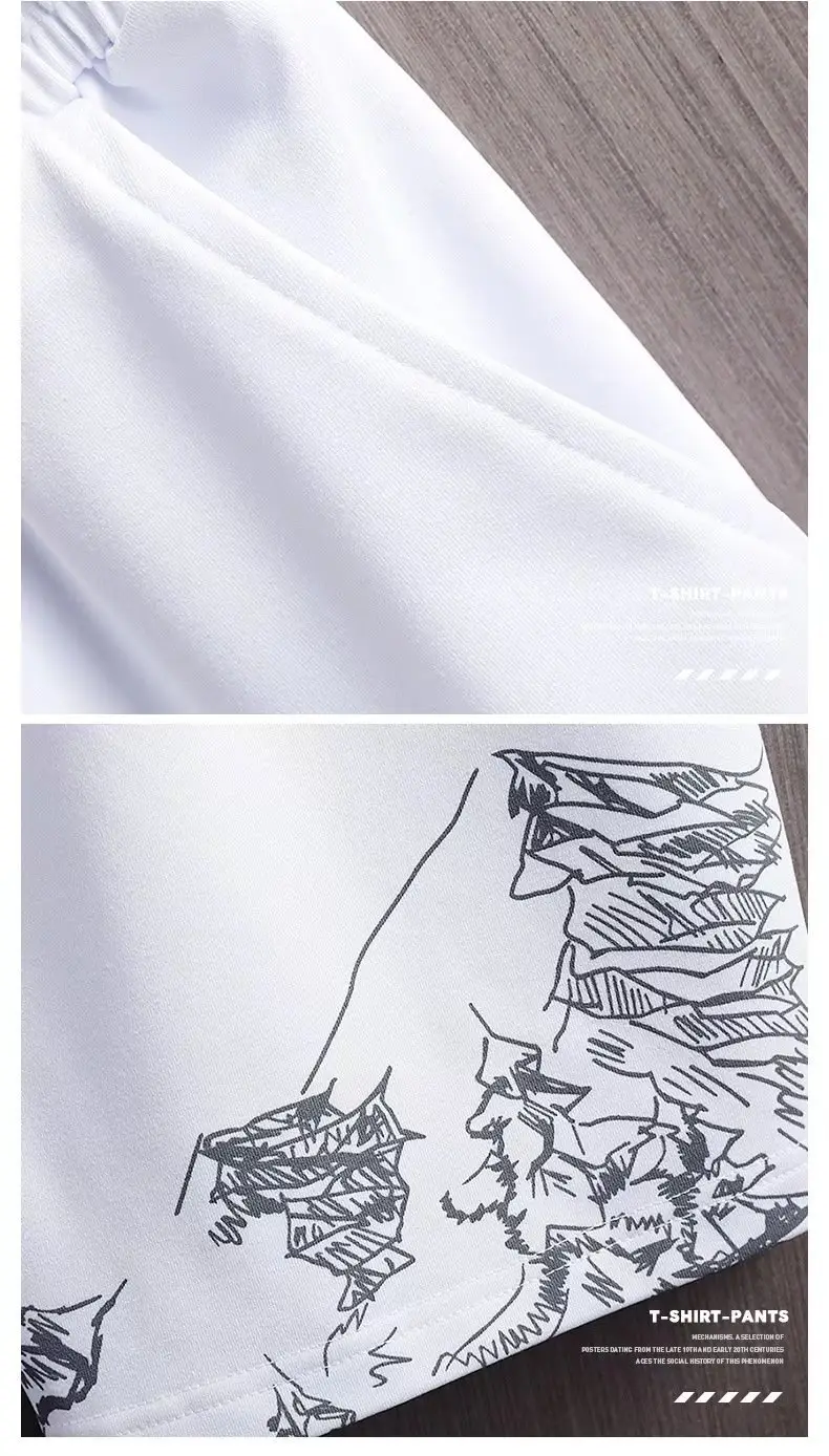 Short-sleeved T-shirt suit men's summer new snow mountain printing fashion trendy Korean style slim fit plus size sports two-piece set — feature 13