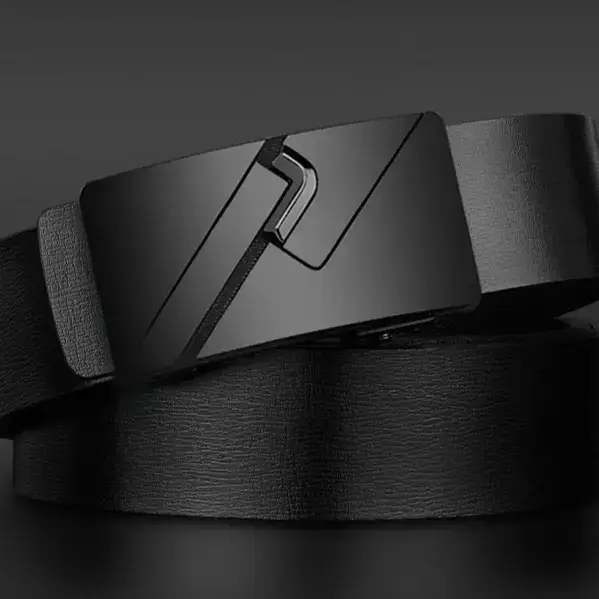 Men's Black Automatic Buckle Belt with Cowhide Strap - Image 3
