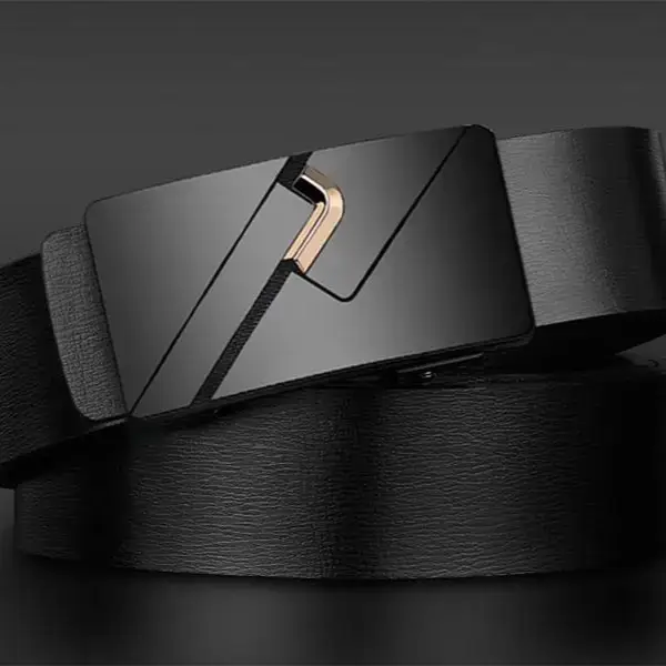 Men's Black Automatic Buckle Belt with Cowhide Strap - Image 4
