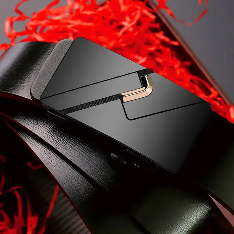 Men's Black Automatic Buckle Belt with Cowhide Strap - Image 5
