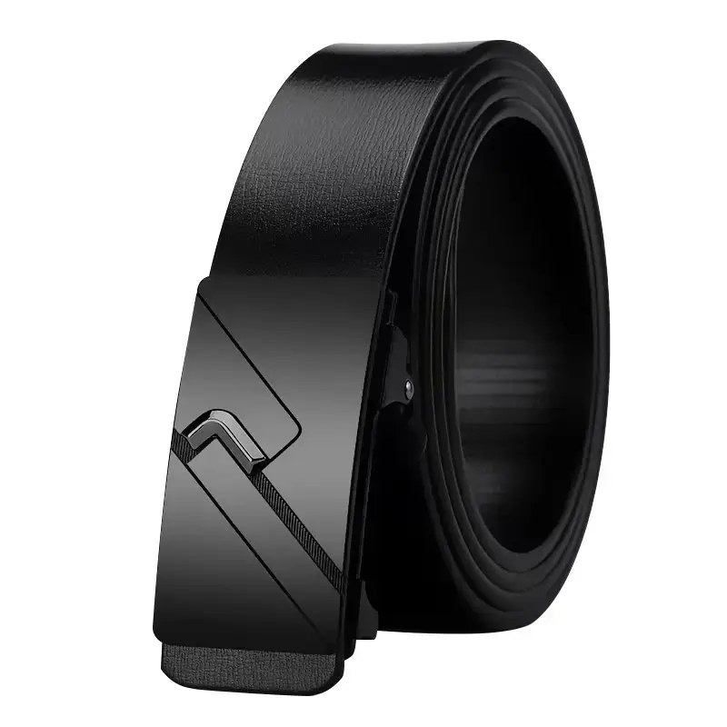 Men's Black Automatic Buckle Belt with Cowhide Strap - Image 6