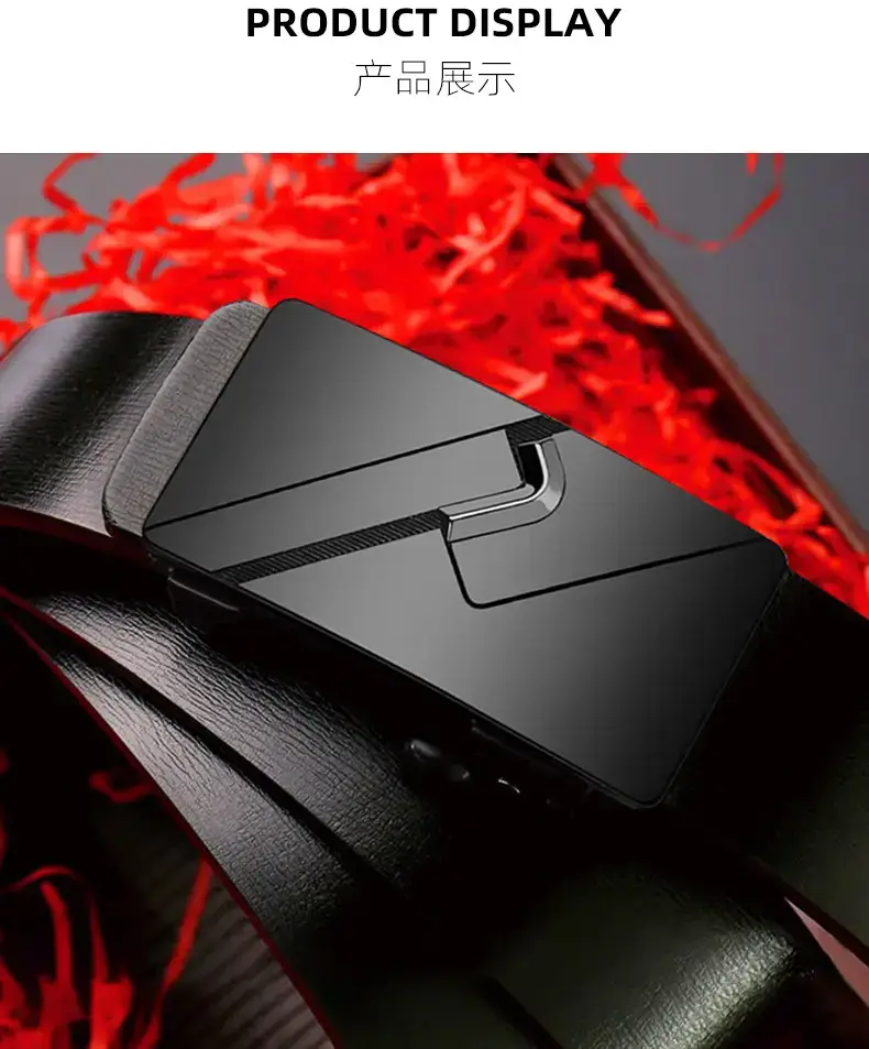 Men's Black Automatic Buckle Belt with Cowhide Strap — feature 11