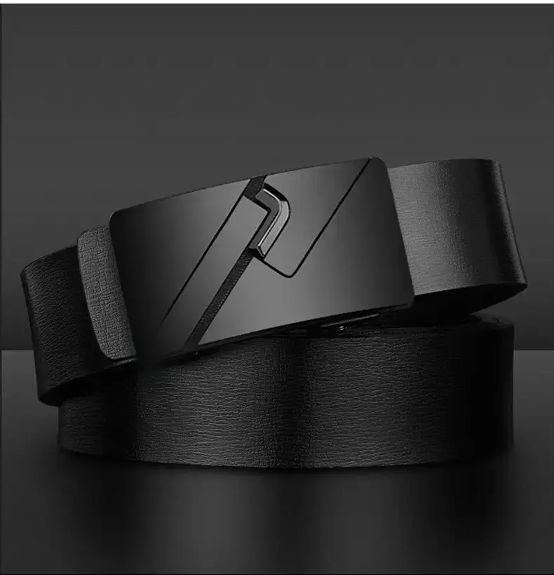 Men's Black Automatic Buckle Belt with Cowhide Strap — feature 12