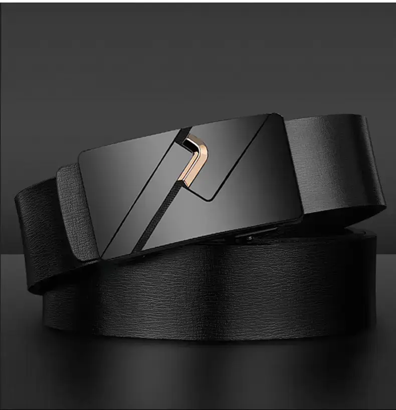 Men's Black Automatic Buckle Belt with Cowhide Strap — feature 16