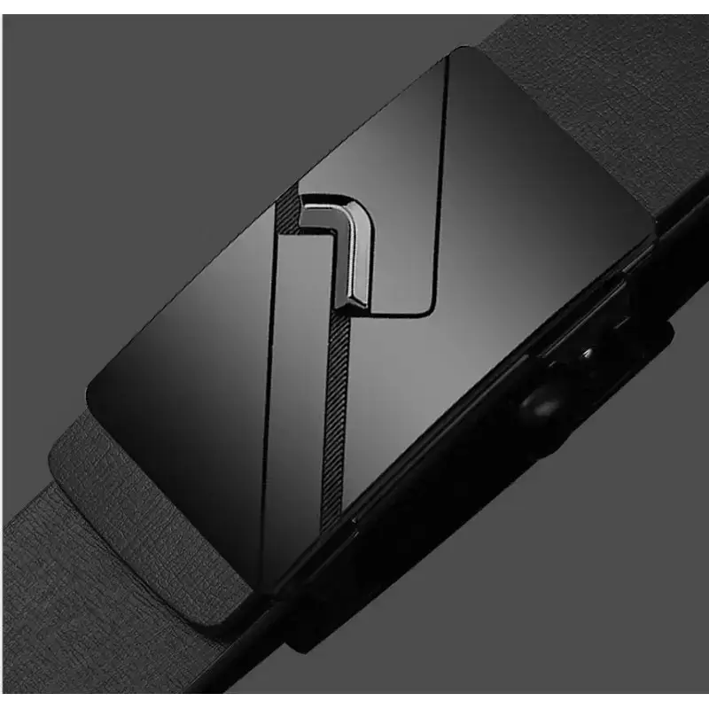 Men's Black Automatic Buckle Belt with Cowhide Strap - Image 2