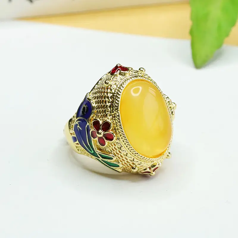 Aiyu Natural Amber Ring Vintage Design - Image 3