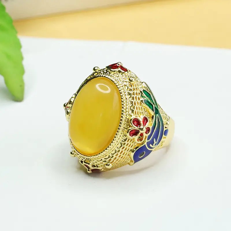 Aiyu Natural Amber Ring Vintage Design - Image 4