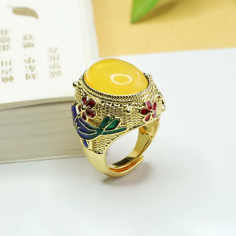 Aiyu Natural Amber Ring Vintage Design - Image 5