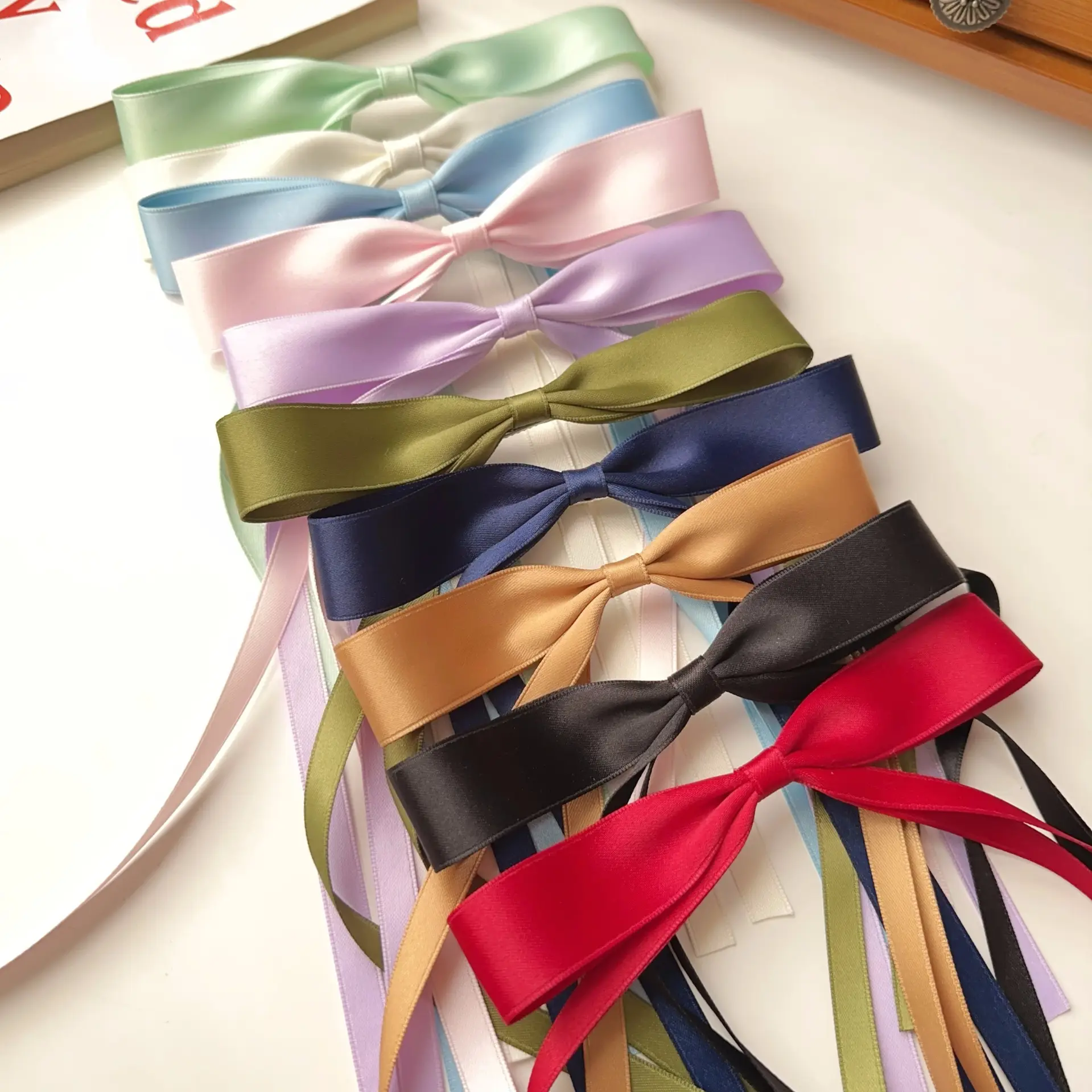 Blue Satin Hair Bow Ribbon for Girls - Image 12