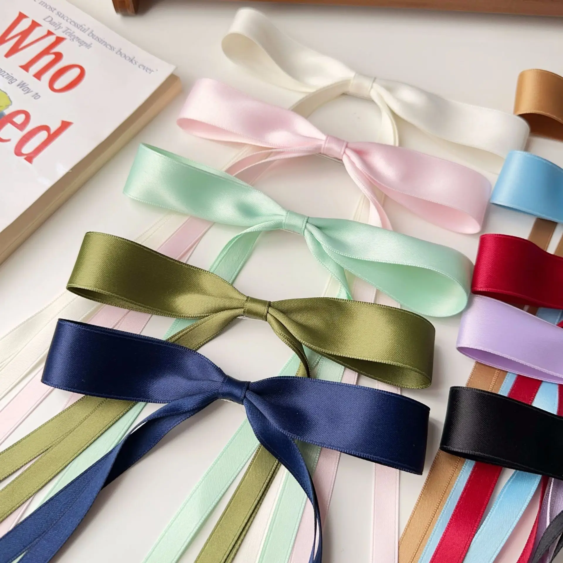 Blue Satin Hair Bow Ribbon for Girls - Image 14