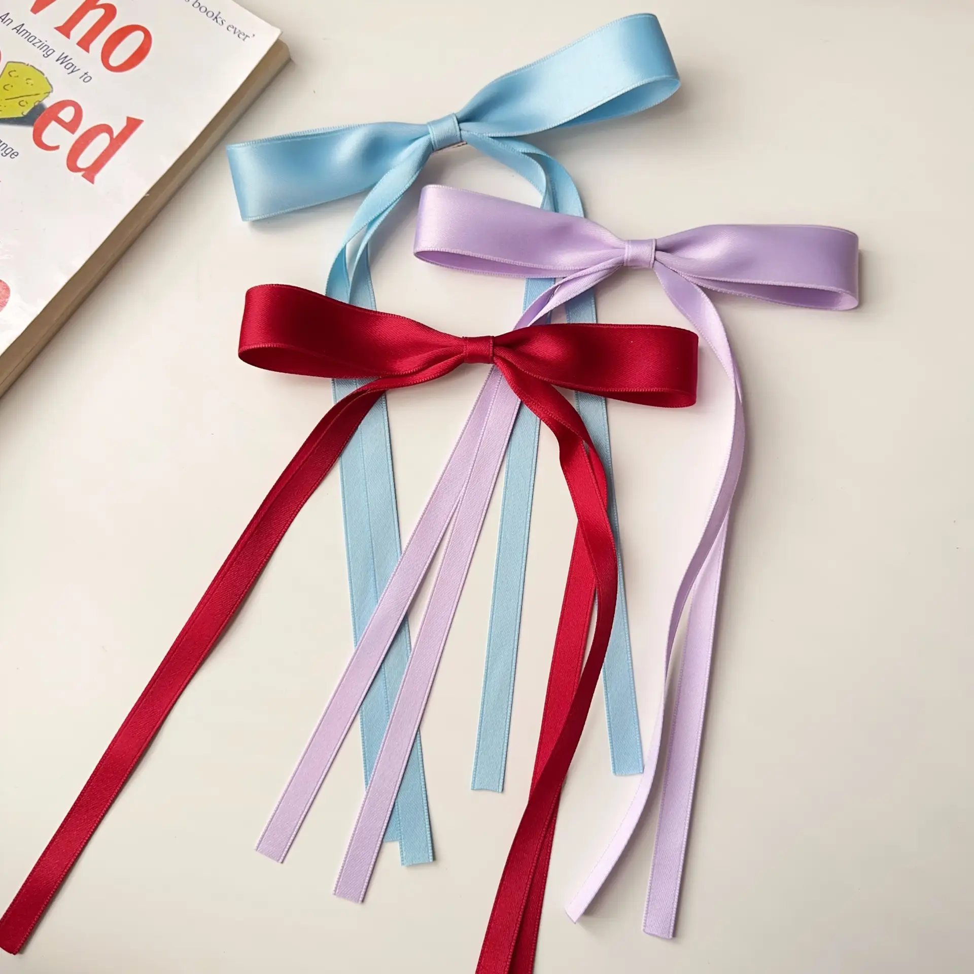 Blue Satin Hair Bow Ribbon for Girls — feature 10