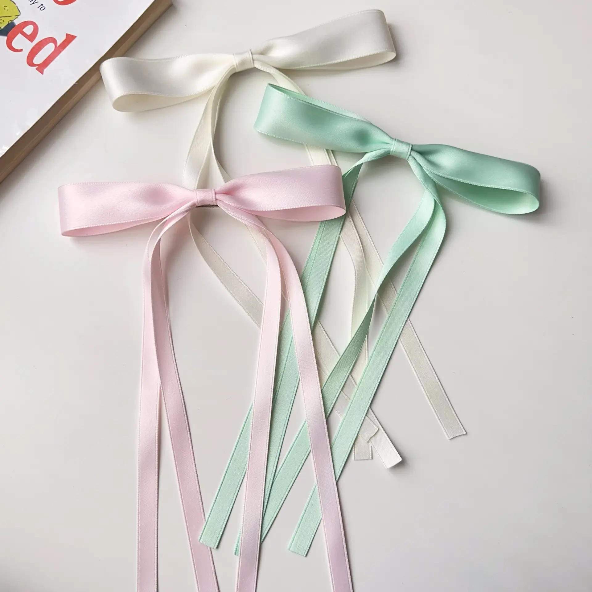 Blue Satin Hair Bow Ribbon for Girls — feature 11