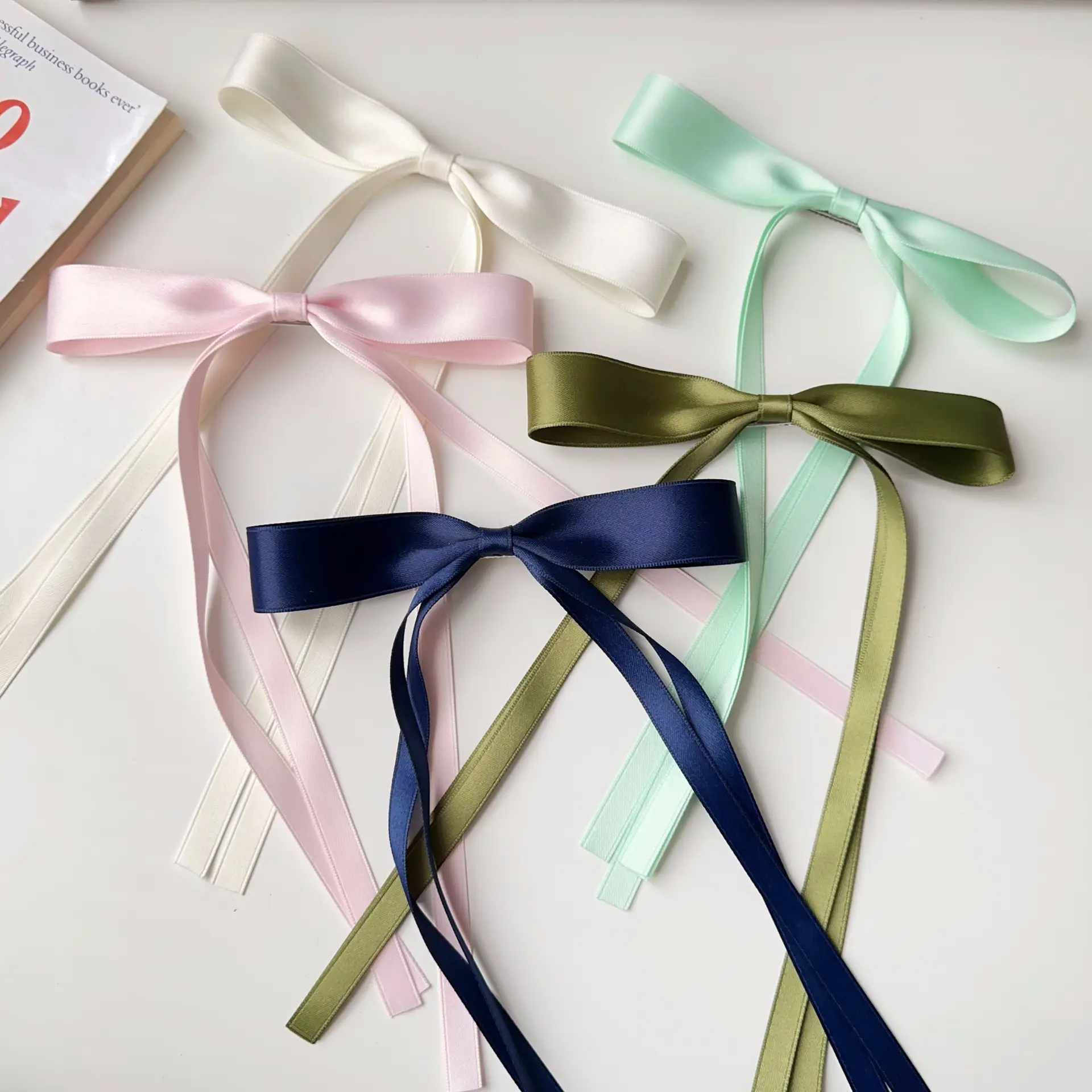 Blue Satin Hair Bow Ribbon for Girls — feature 12