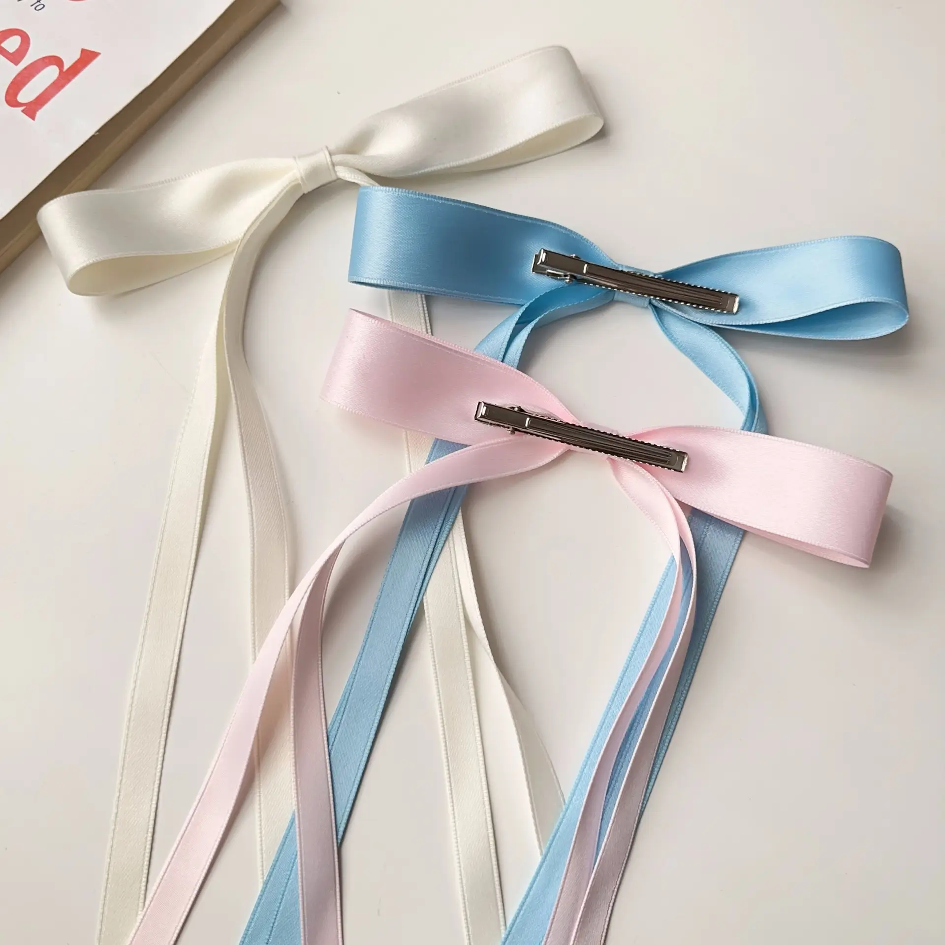 Blue Satin Hair Bow Ribbon for Girls — feature 14