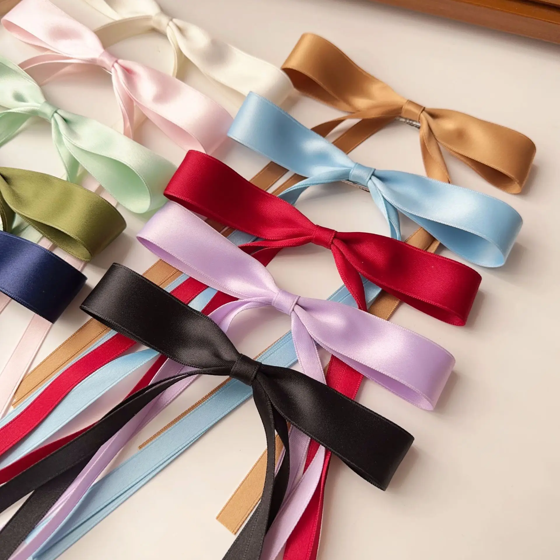 Blue Satin Hair Bow Ribbon for Girls — feature 4