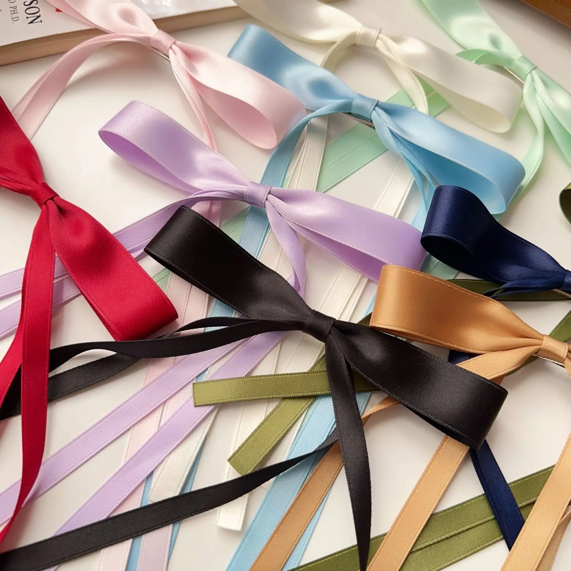 Blue Satin Hair Bow Ribbon for Girls — feature 6