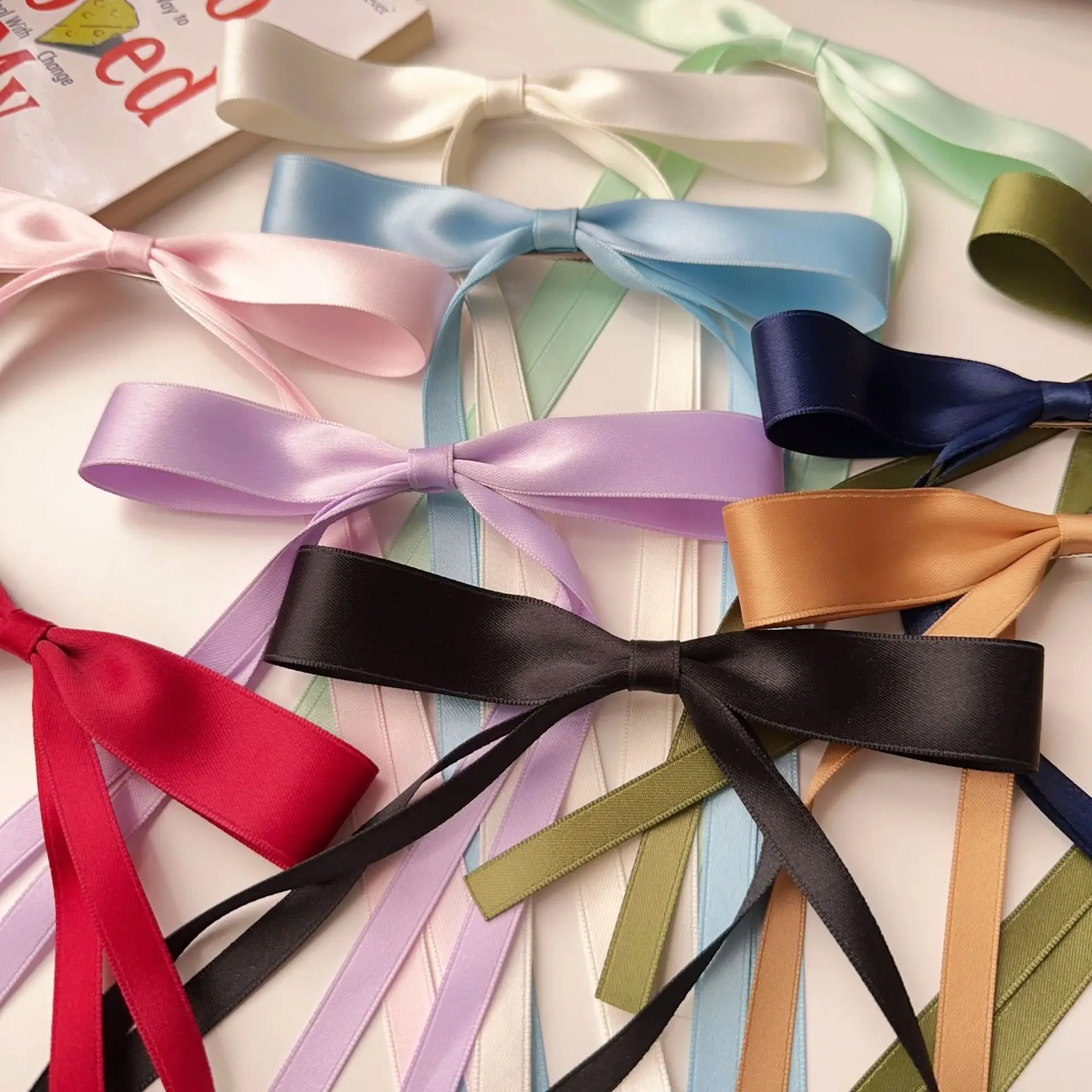 Blue Satin Hair Bow Ribbon for Girls — feature 7