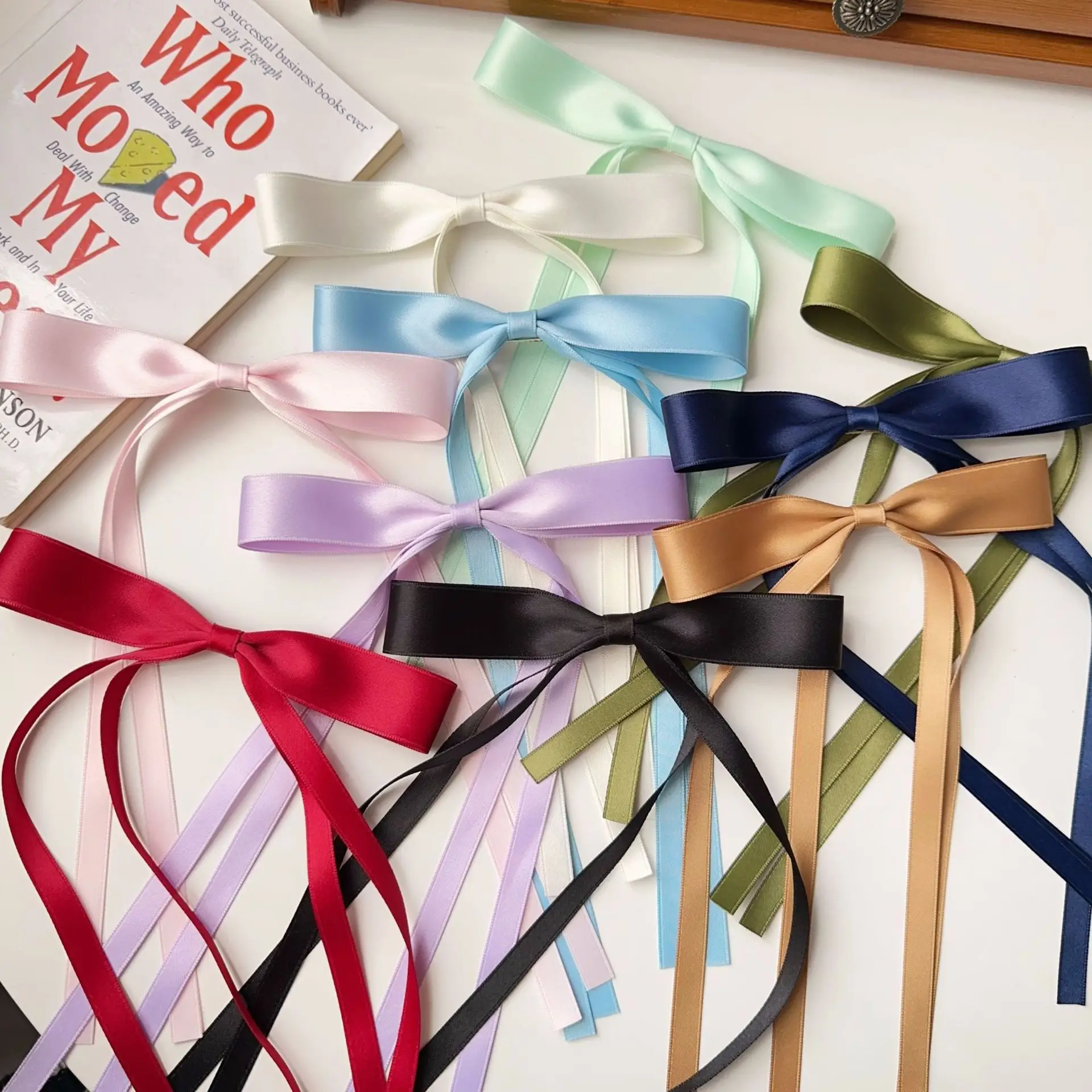 Blue Satin Hair Bow Ribbon for Girls — feature 8