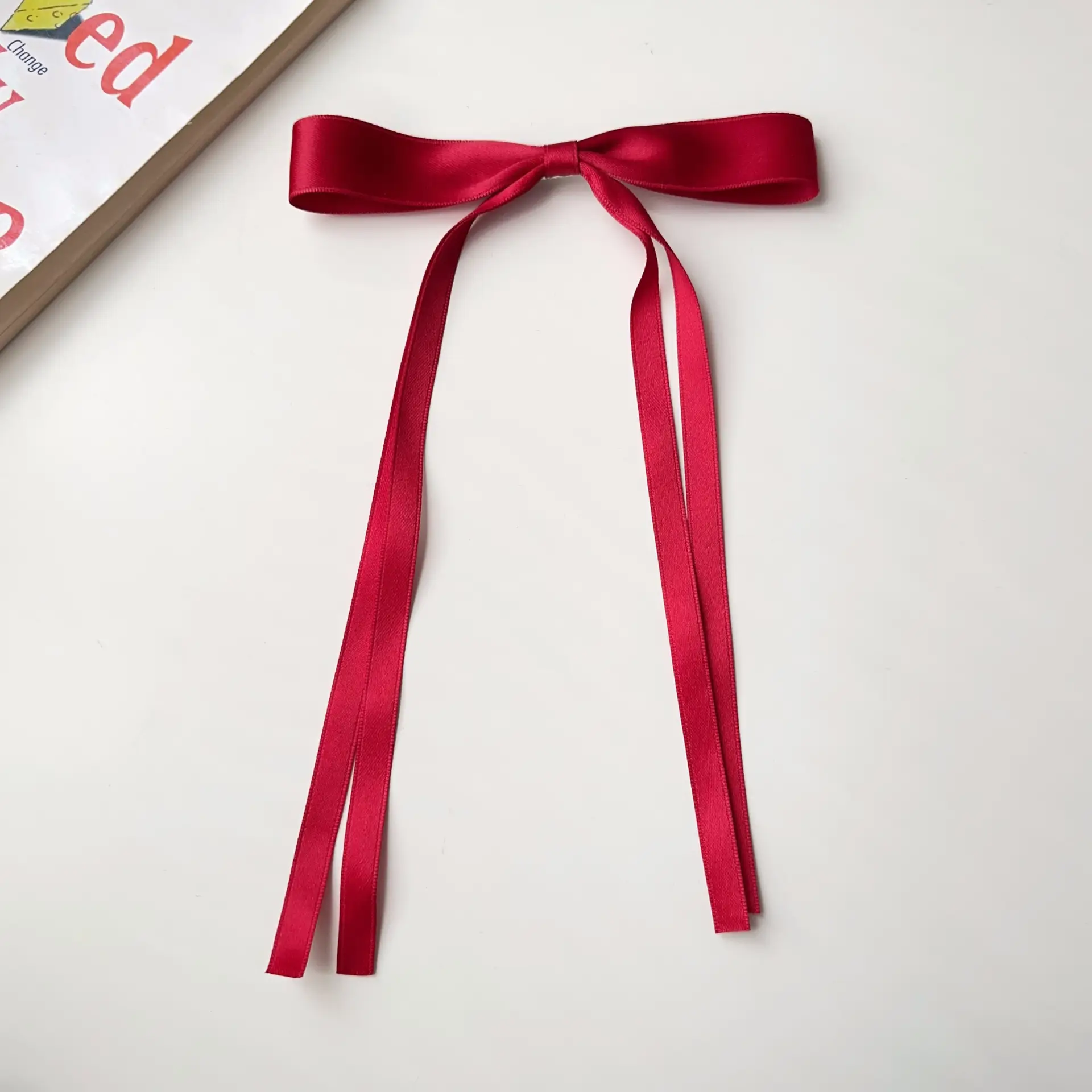 Blue Satin Hair Bow Ribbon for Girls - Image 3