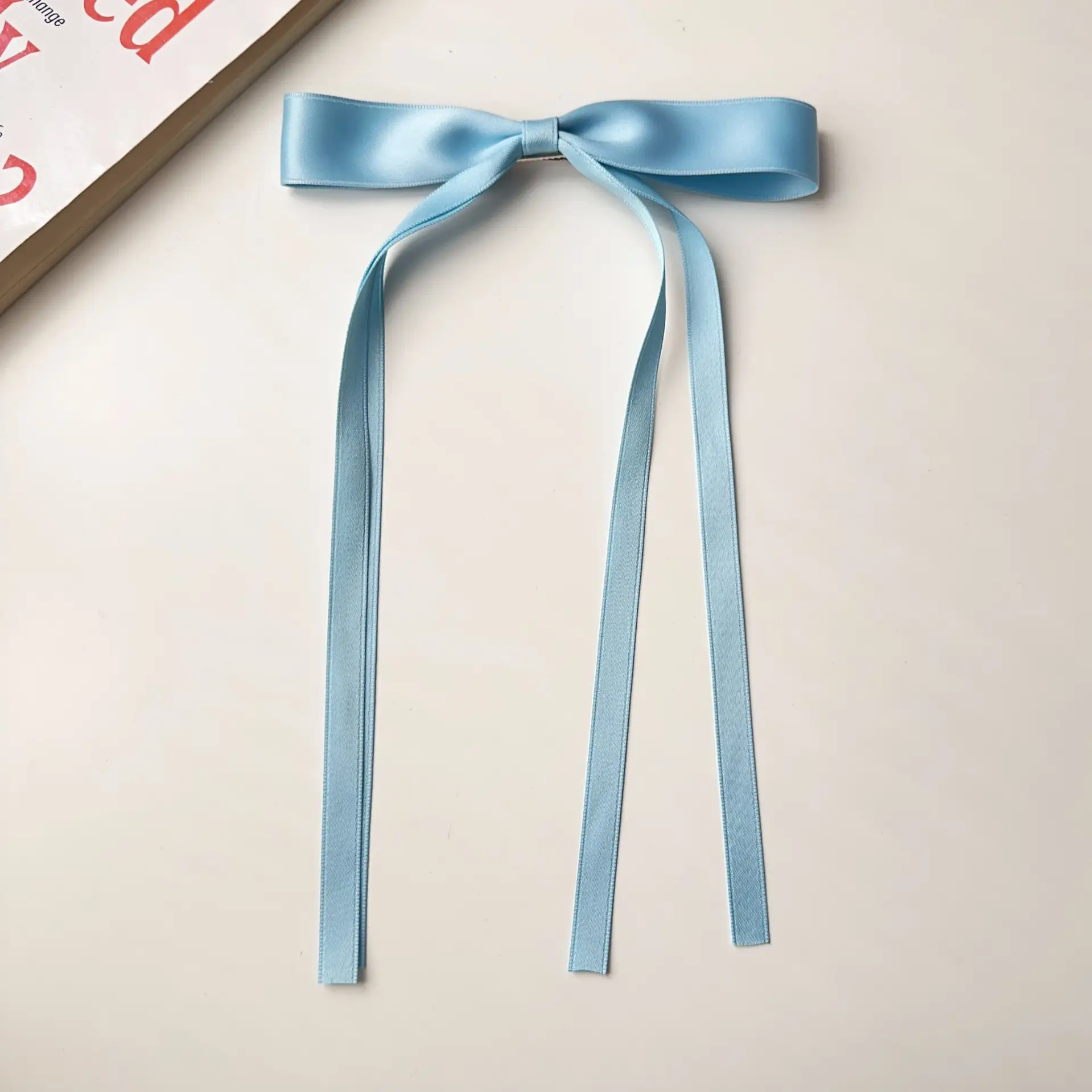 Blue Satin Hair Bow Ribbon for Girls - Image 9