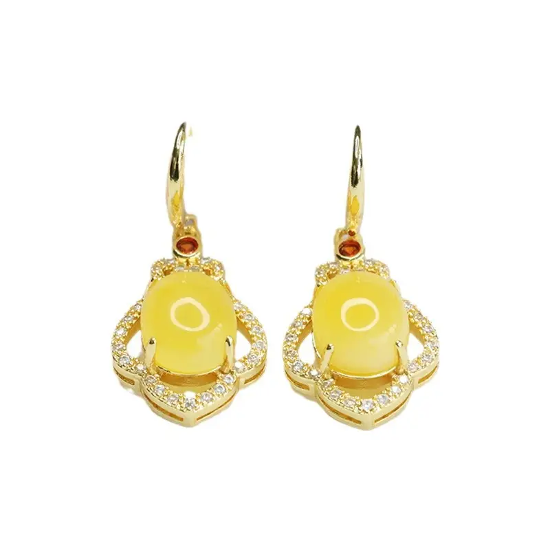 Guan Yu Yellow Amber Drop Earrings Gold Plated - Image 6