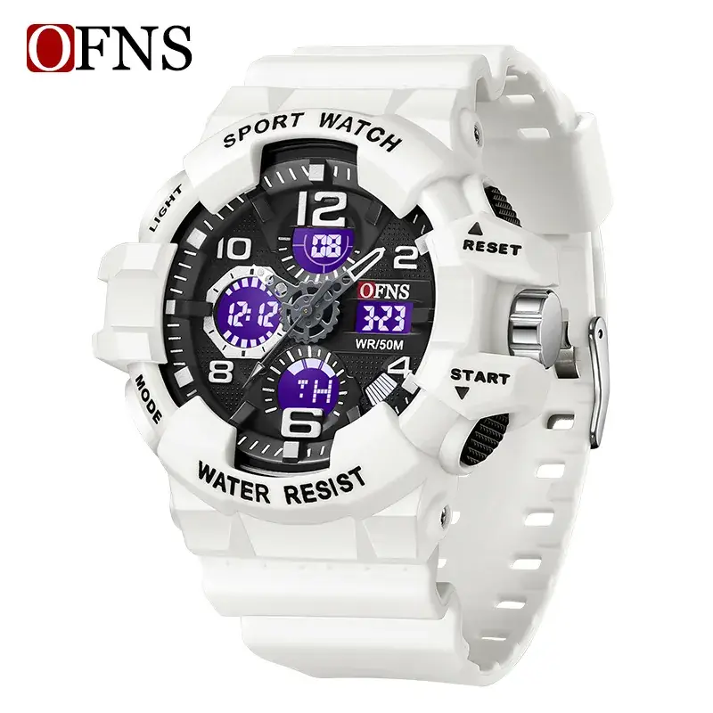 Ofns Multifunctional Sport Watch White Dual Display - Image 4
