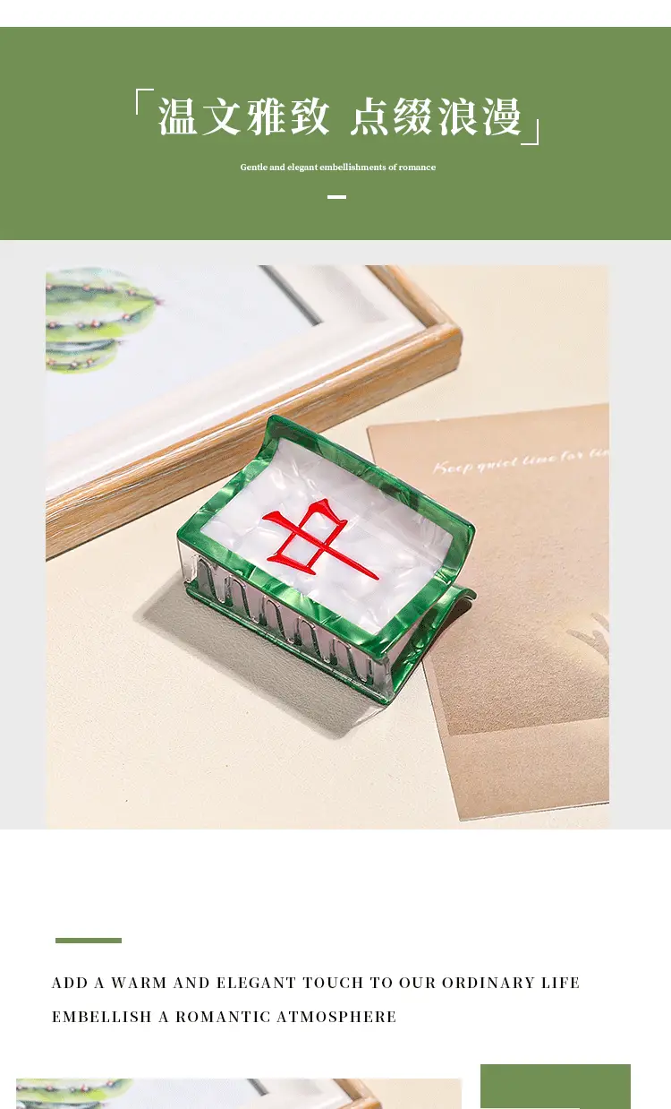 Mahjong Hair Clips for Women Orange Green — feature 4