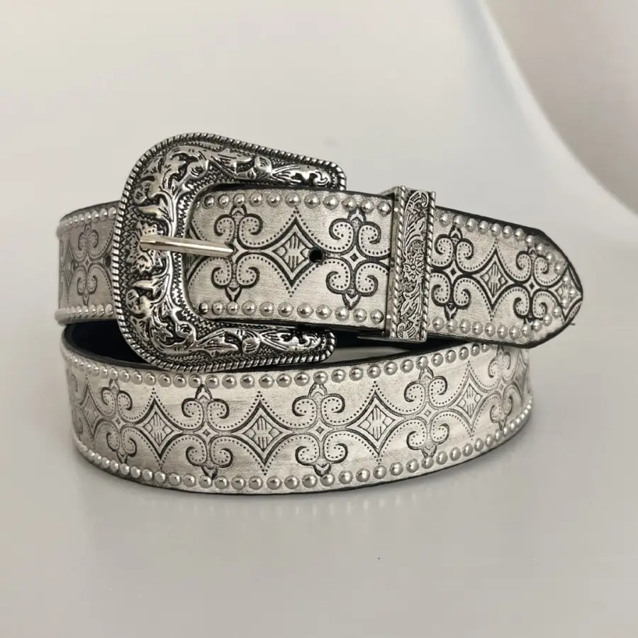 New Silver Vintage Belt with Rivet Embossing - Image 4