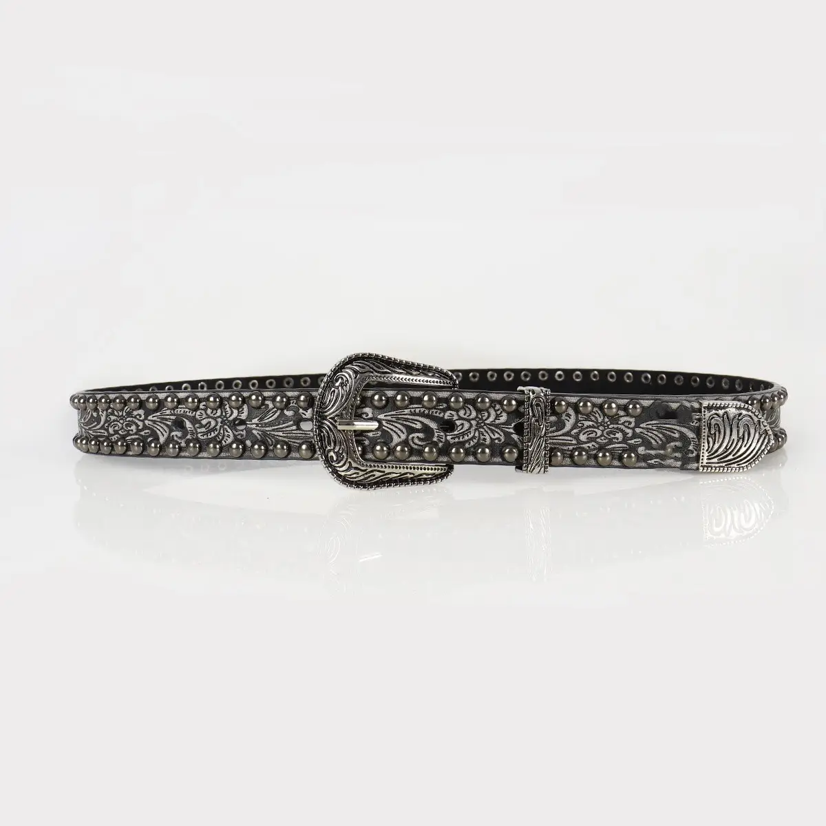 New Silver Vintage Belt with Rivet Embossing — feature 4