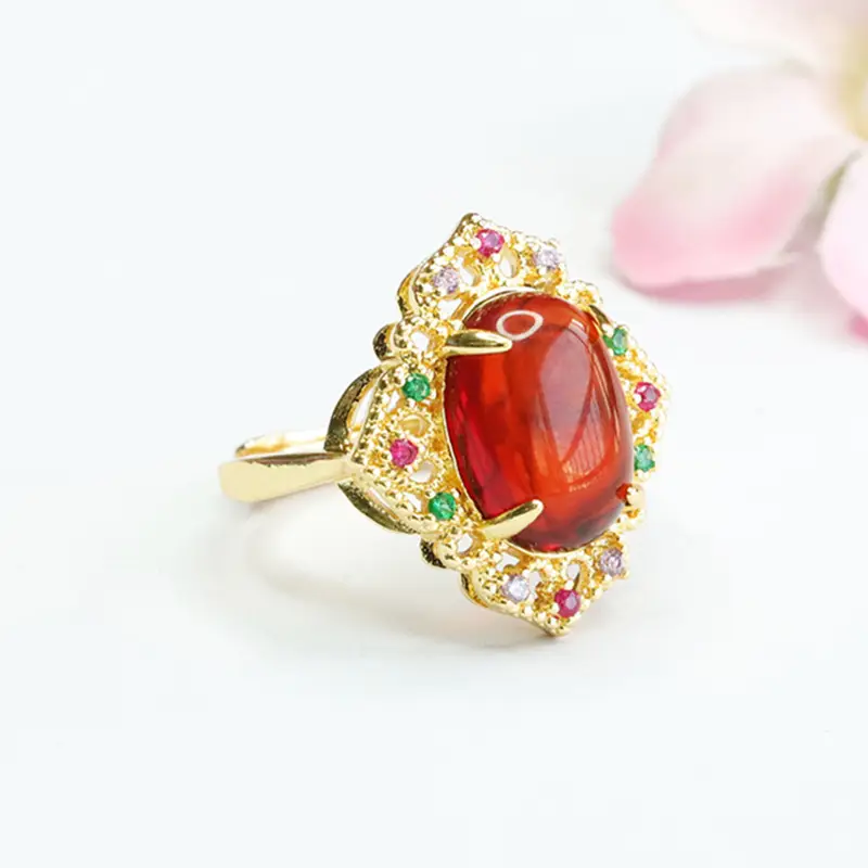 Guan Yu Natural Amber Ring Ethnic Style Jewelry