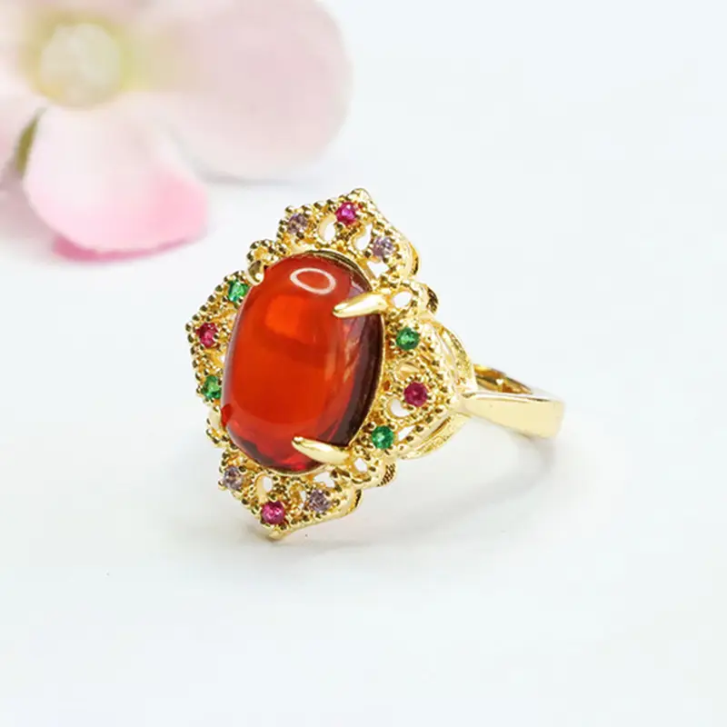 Guan Yu Natural Amber Ring Ethnic Style Jewelry