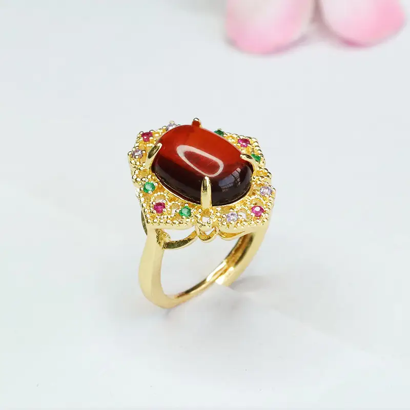 Guan Yu Natural Amber Ring Ethnic Style Jewelry