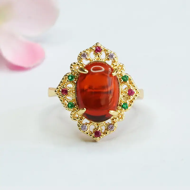 Guan Yu Natural Amber Ring Ethnic Style Jewelry