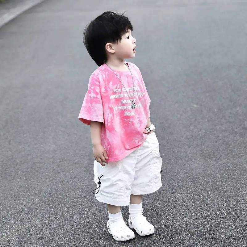 Boys Pink Tie-Dye Loose Sleeve Top 2023 Set
