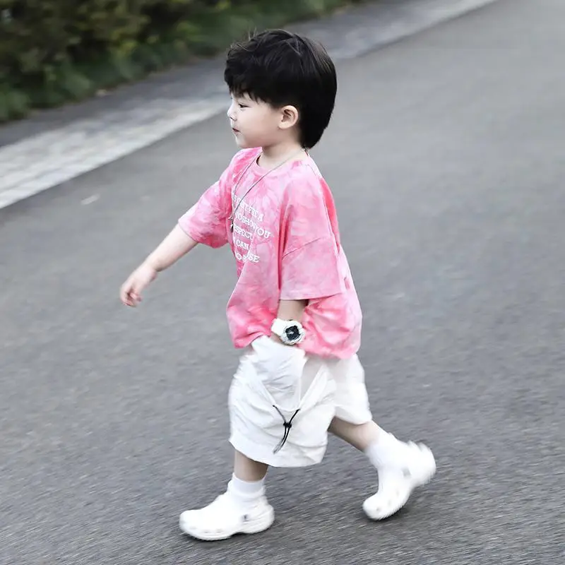 Boys Pink Tie-Dye Loose Sleeve Top 2023 Set
