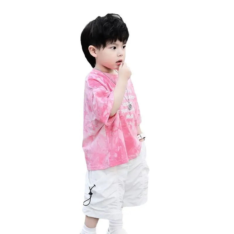 Boys Pink Tie-Dye Loose Sleeve Top 2023 Set