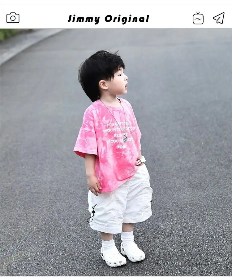 Boys Pink Tie-Dye Loose Sleeve Top 2023 Set — feature 1