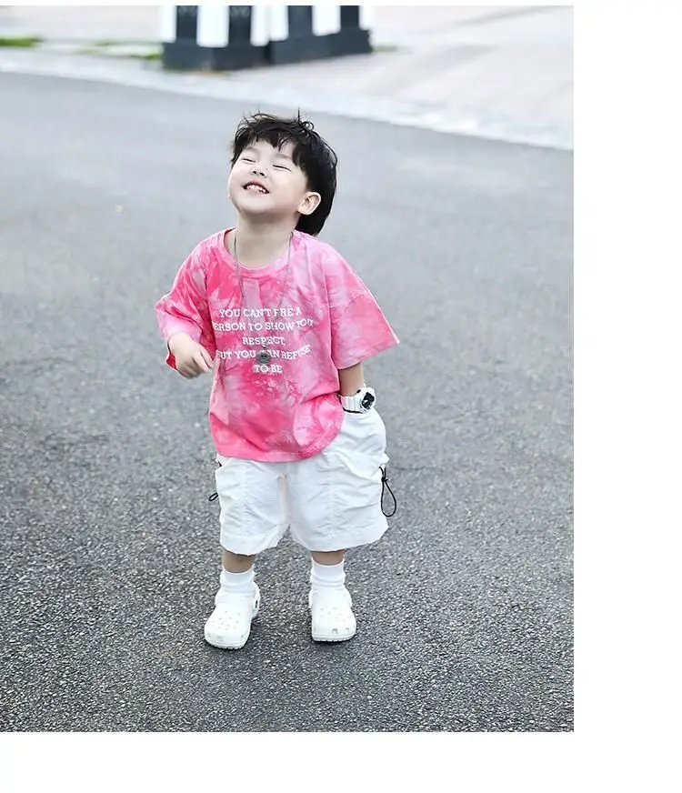 Boys Pink Tie-Dye Loose Sleeve Top 2023 Set — feature 10
