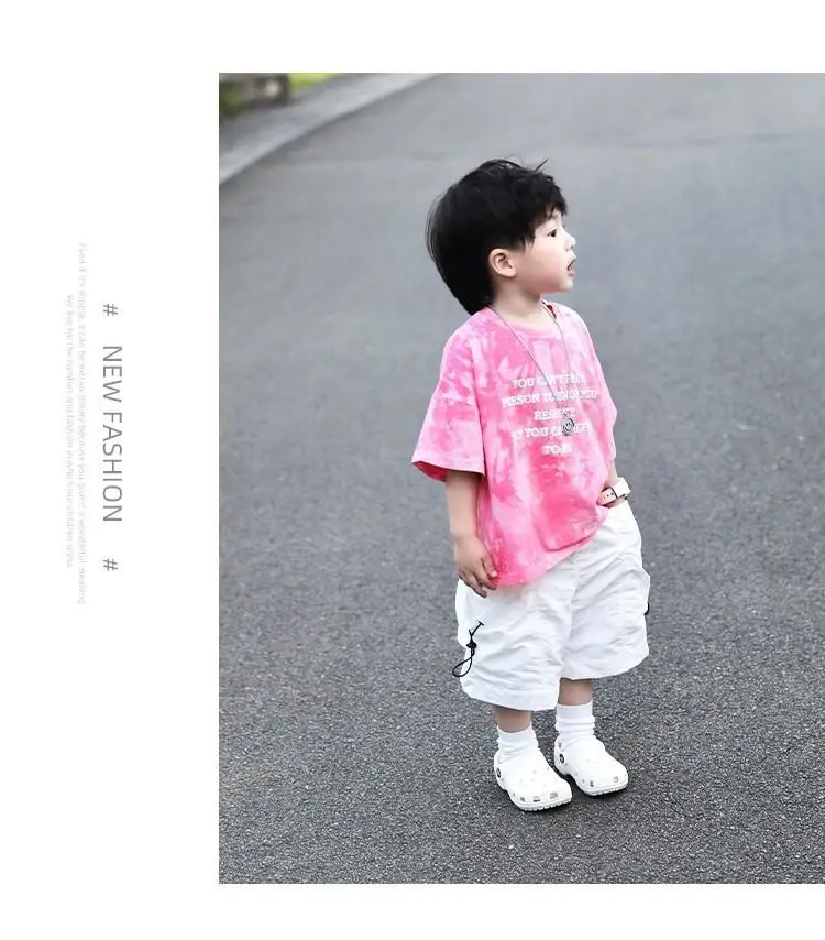 Boys Pink Tie-Dye Loose Sleeve Top 2023 Set — feature 6