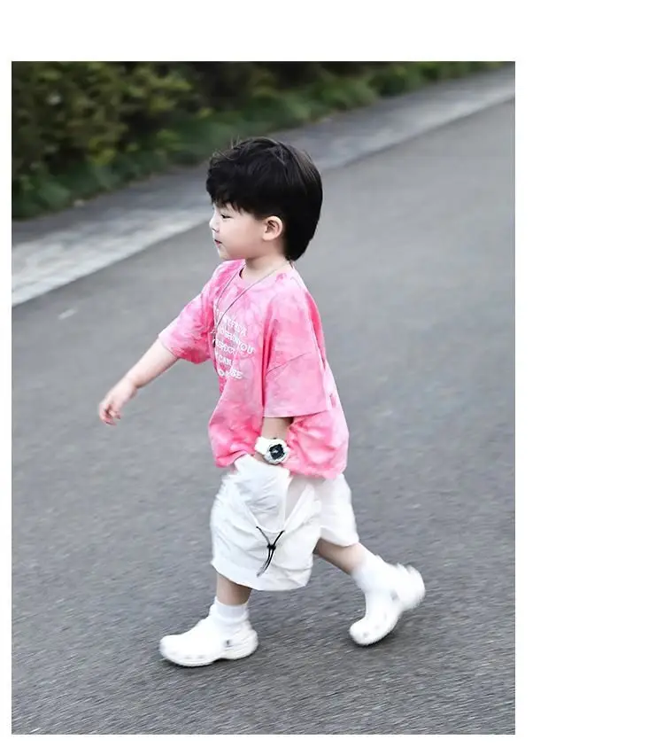 Boys Pink Tie-Dye Loose Sleeve Top 2023 Set — feature 7