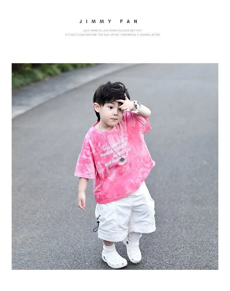 Boys Pink Tie-Dye Loose Sleeve Top 2023 Set — feature 8