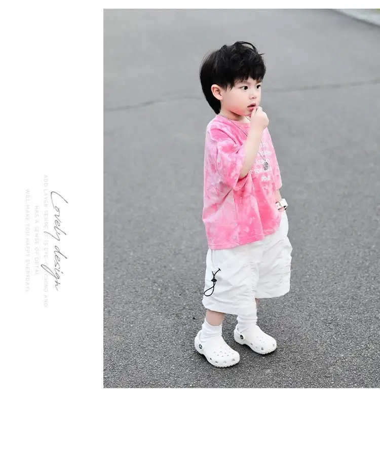 Boys Pink Tie-Dye Loose Sleeve Top 2023 Set — feature 9