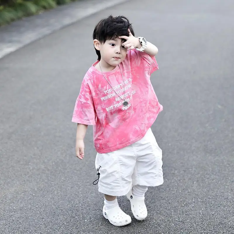 Boys Pink Tie-Dye Loose Sleeve Top 2023 Set