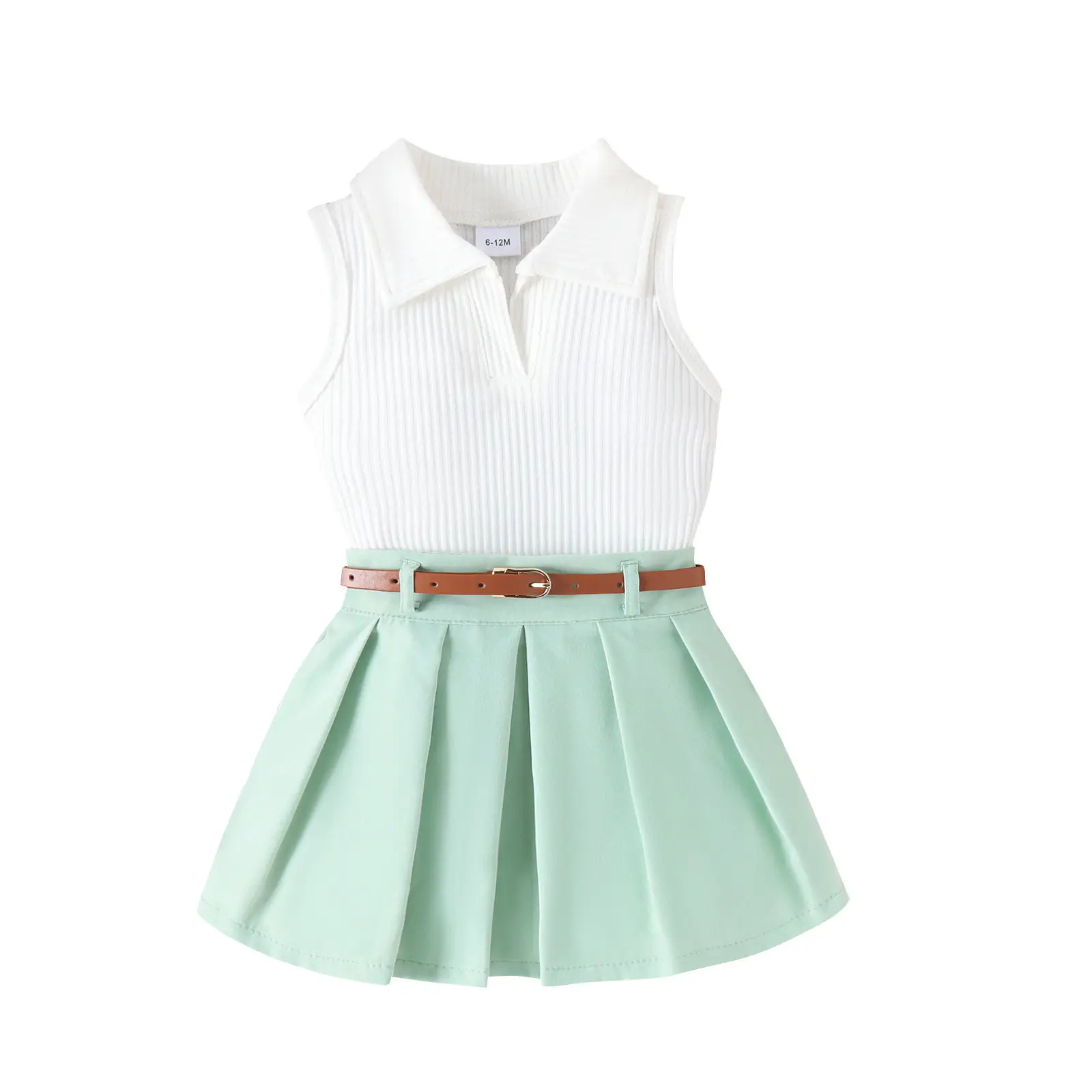 Girls Summer Vest Top & Pleated Skirt Set Yellow Pink