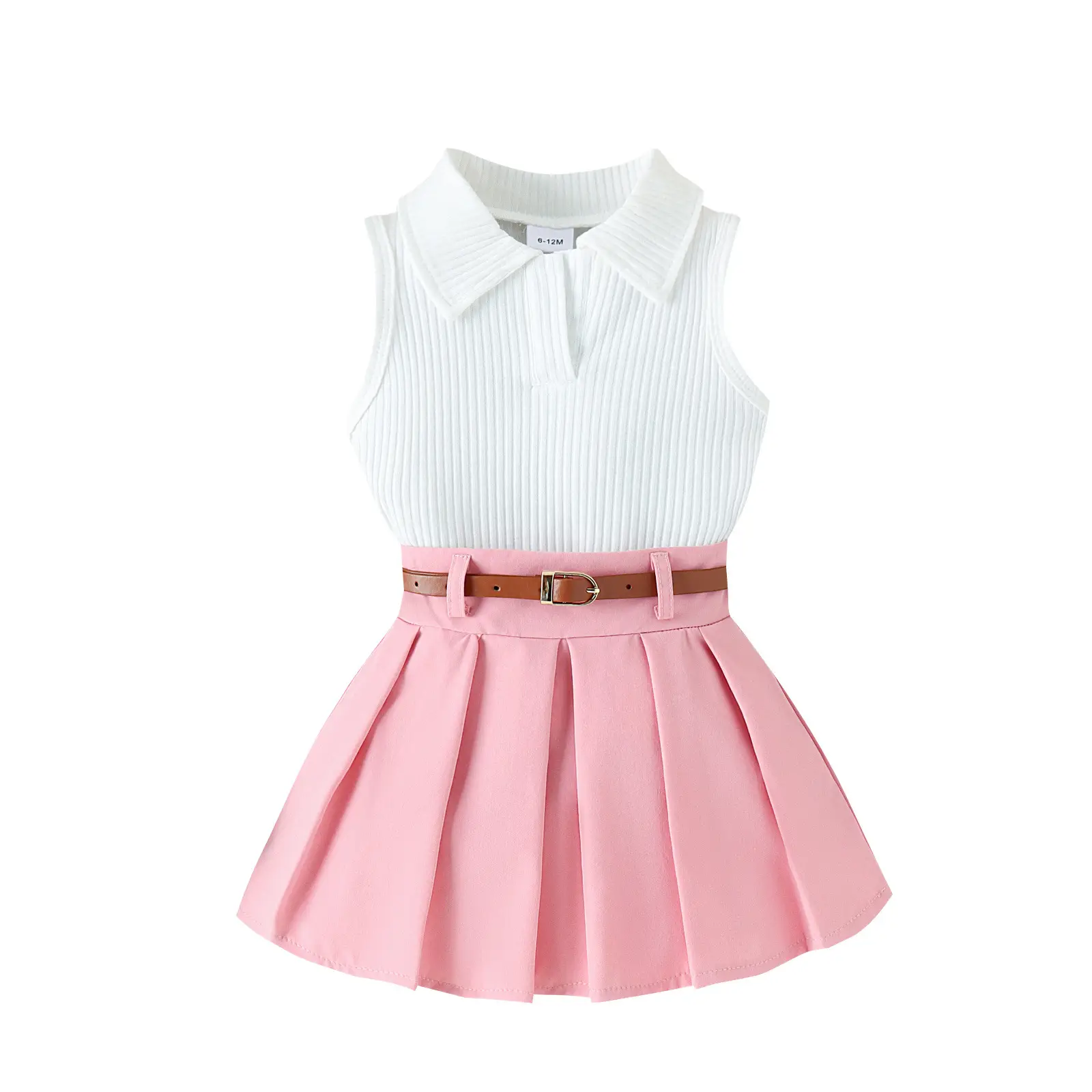 Girls Summer Vest Top & Pleated Skirt Set Yellow Pink — feature 37