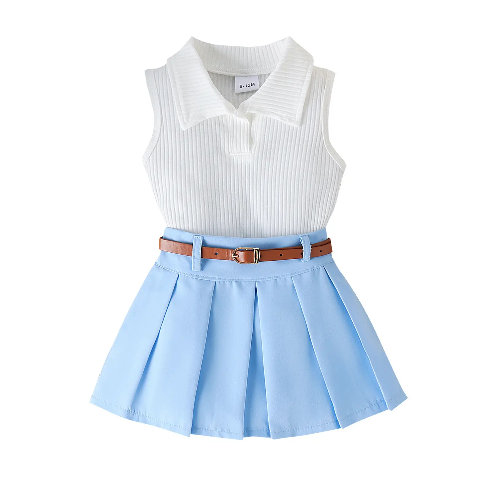 Girls Summer Vest Top & Pleated Skirt Set Yellow Pink — feature 46