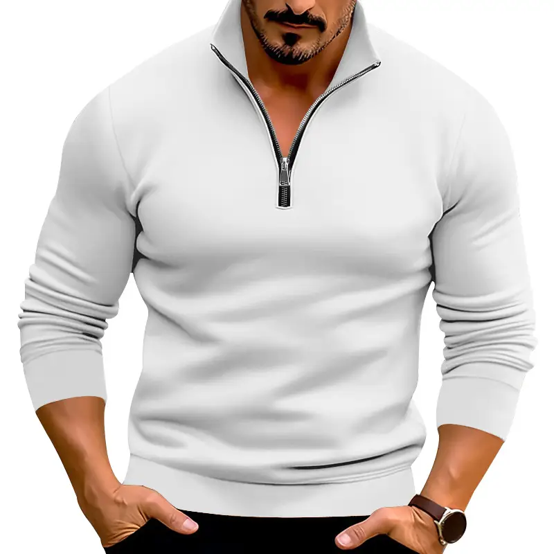 Men's Red Long Sleeve Half Zip T-Shirt Top - Image 9